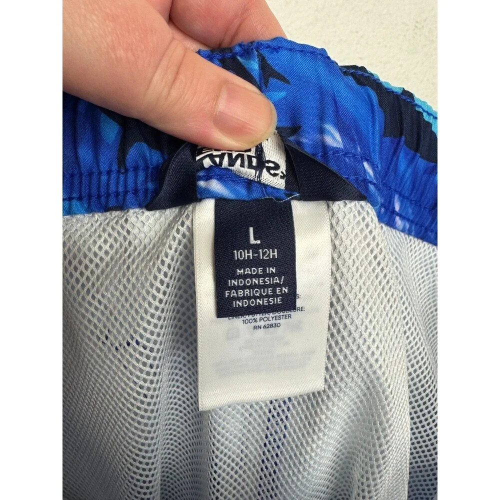 Lands' End Boys Large Cool Sharks Swim Trunks Drawstring Pocket Mesh Lined NWT